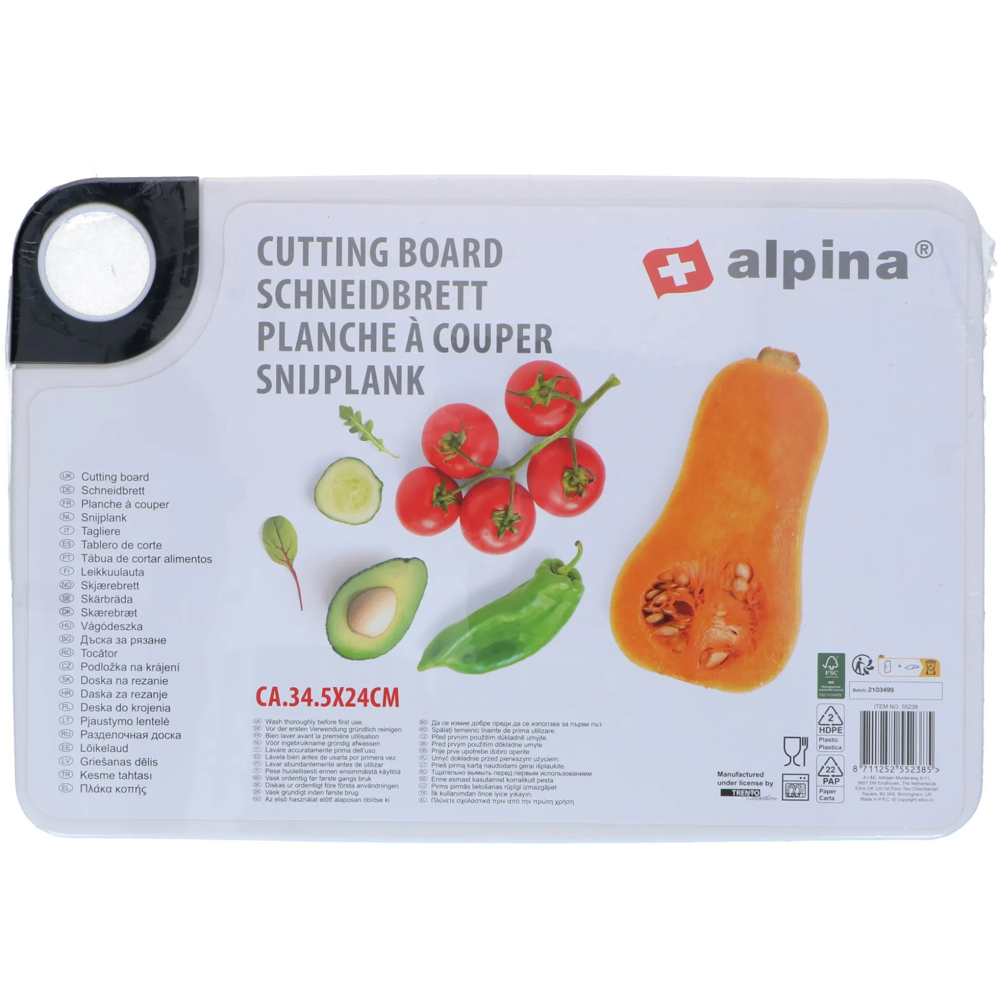 Snijplank L 34,5x23,5x0,5cm assorti Alpina