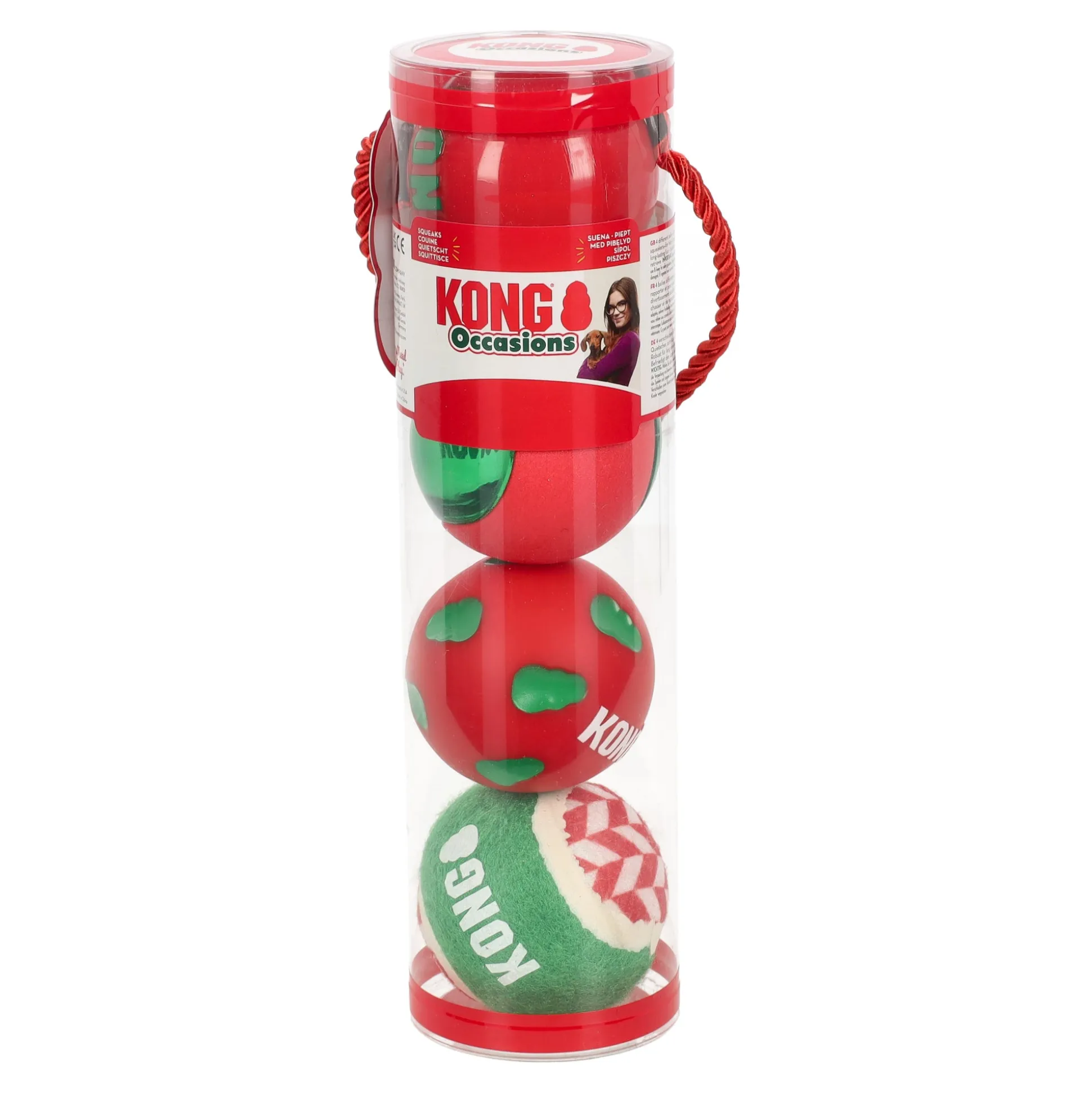 Speelgoed hond kerst bal 4 pak M Kong