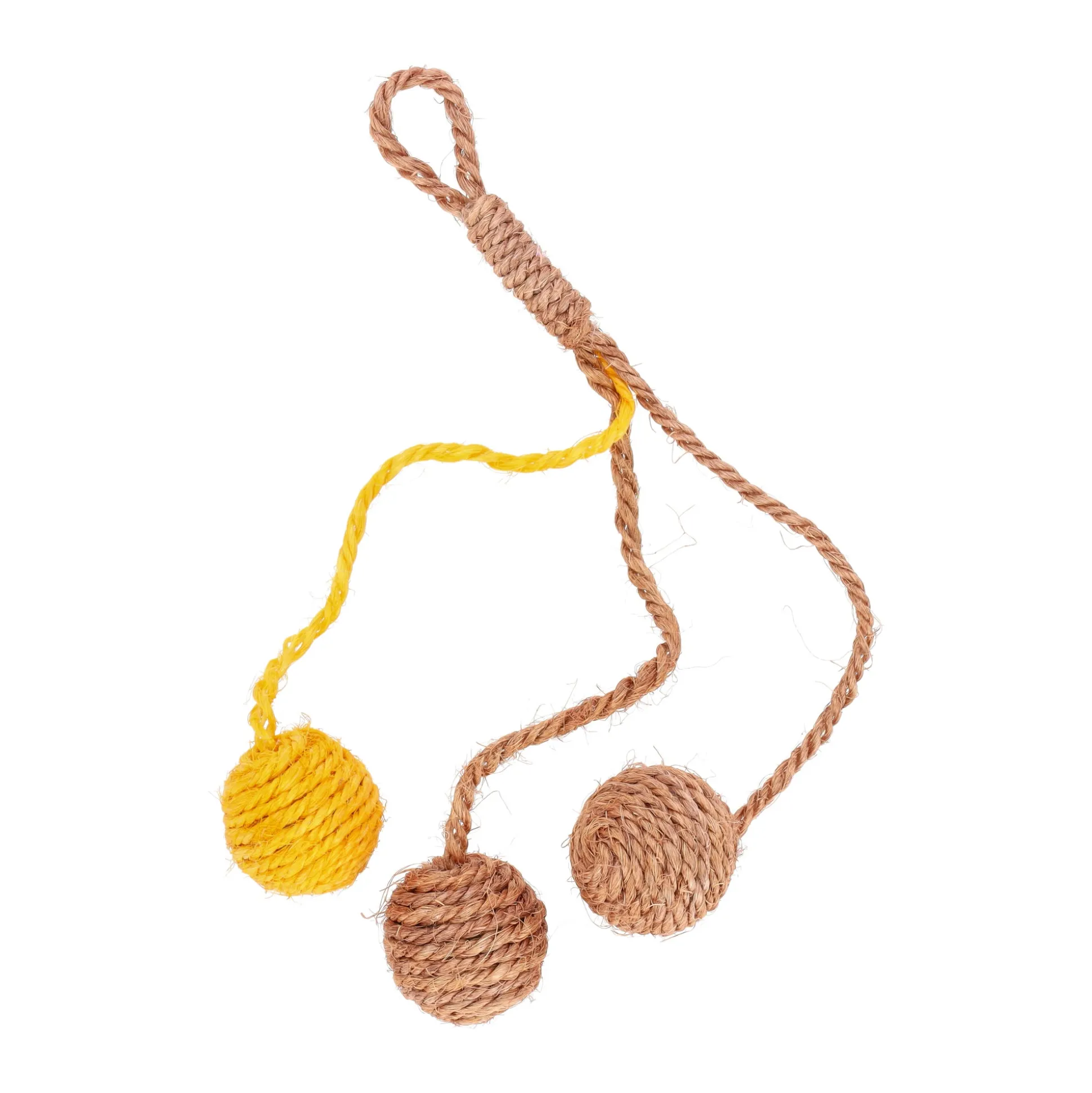 Speelgoed kat ballen met touw 25 cm bruin/geel