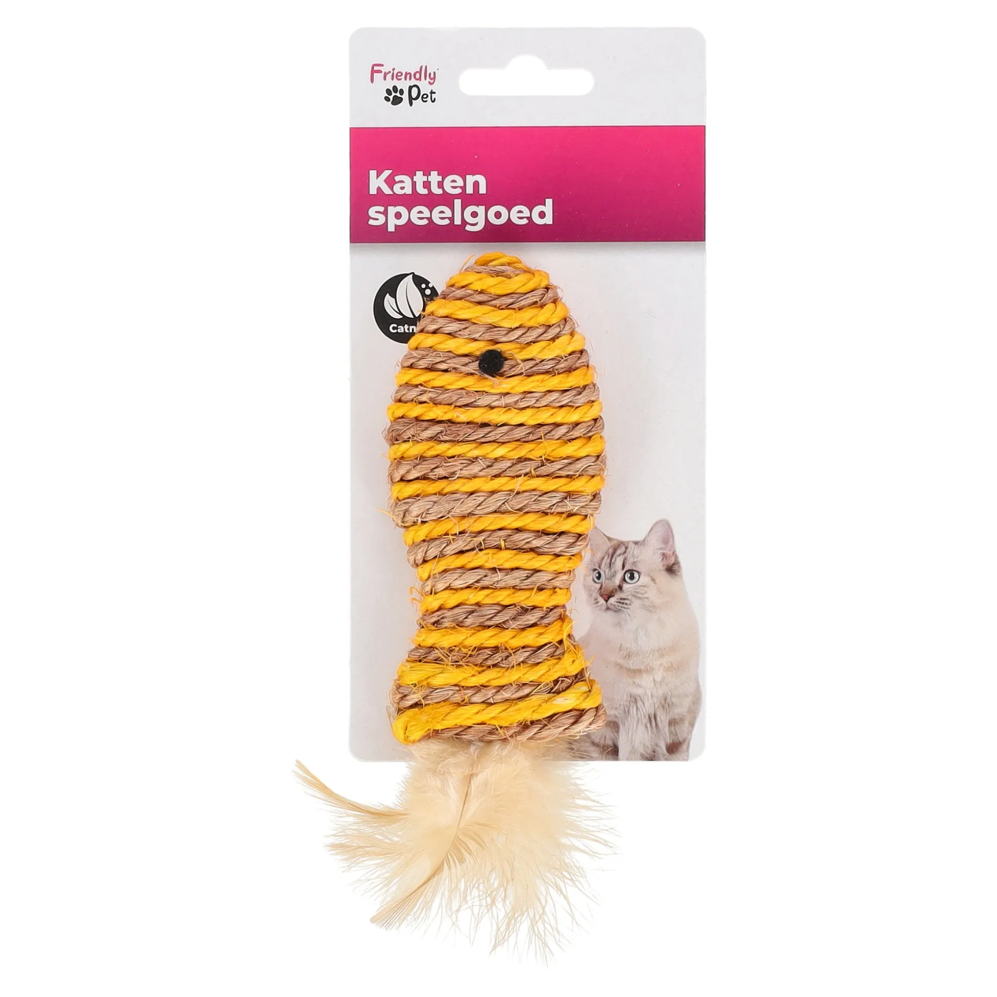 Speelgoed kat vis 14 cm bruin geel