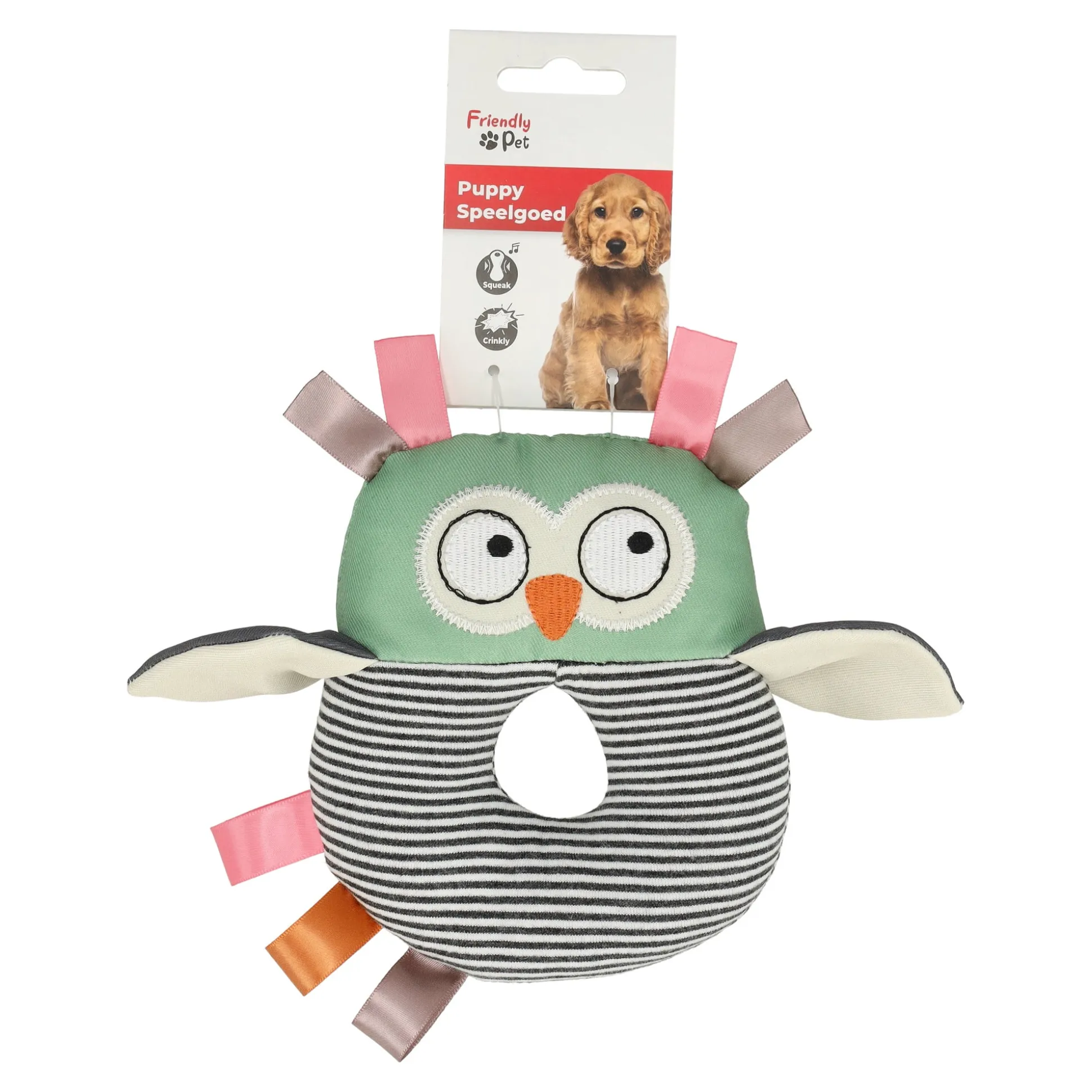 Speelgoed puppy uil groen 16cm Friendly Pet