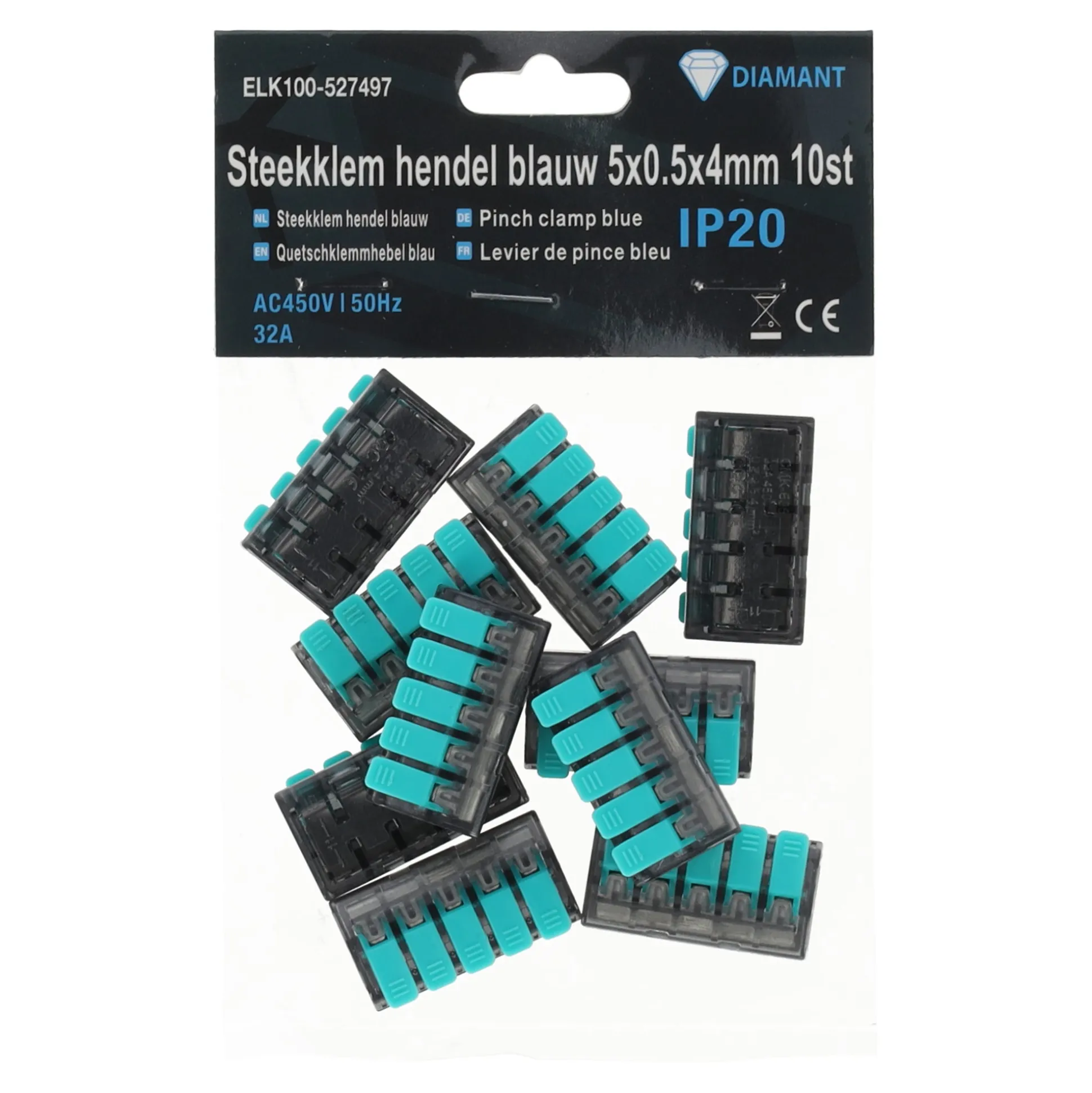 Steekklem hendel blauw 5x0.5x4mm 10st