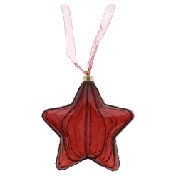 Ster met lint burgundy 20 cm 15 LED-warm wit