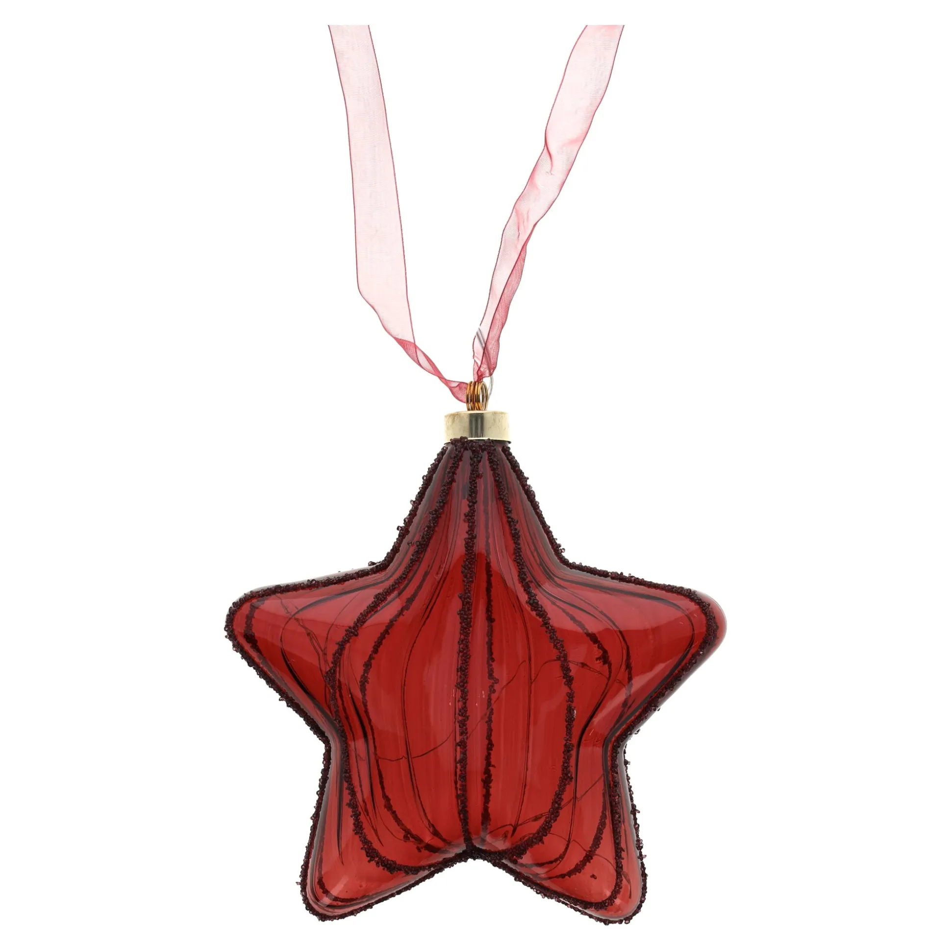 Ster met lint burgundy 20 cm 15 LED-warm wit