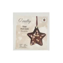 Ster met lint burgundy 20 cm 15 LED-warm wit