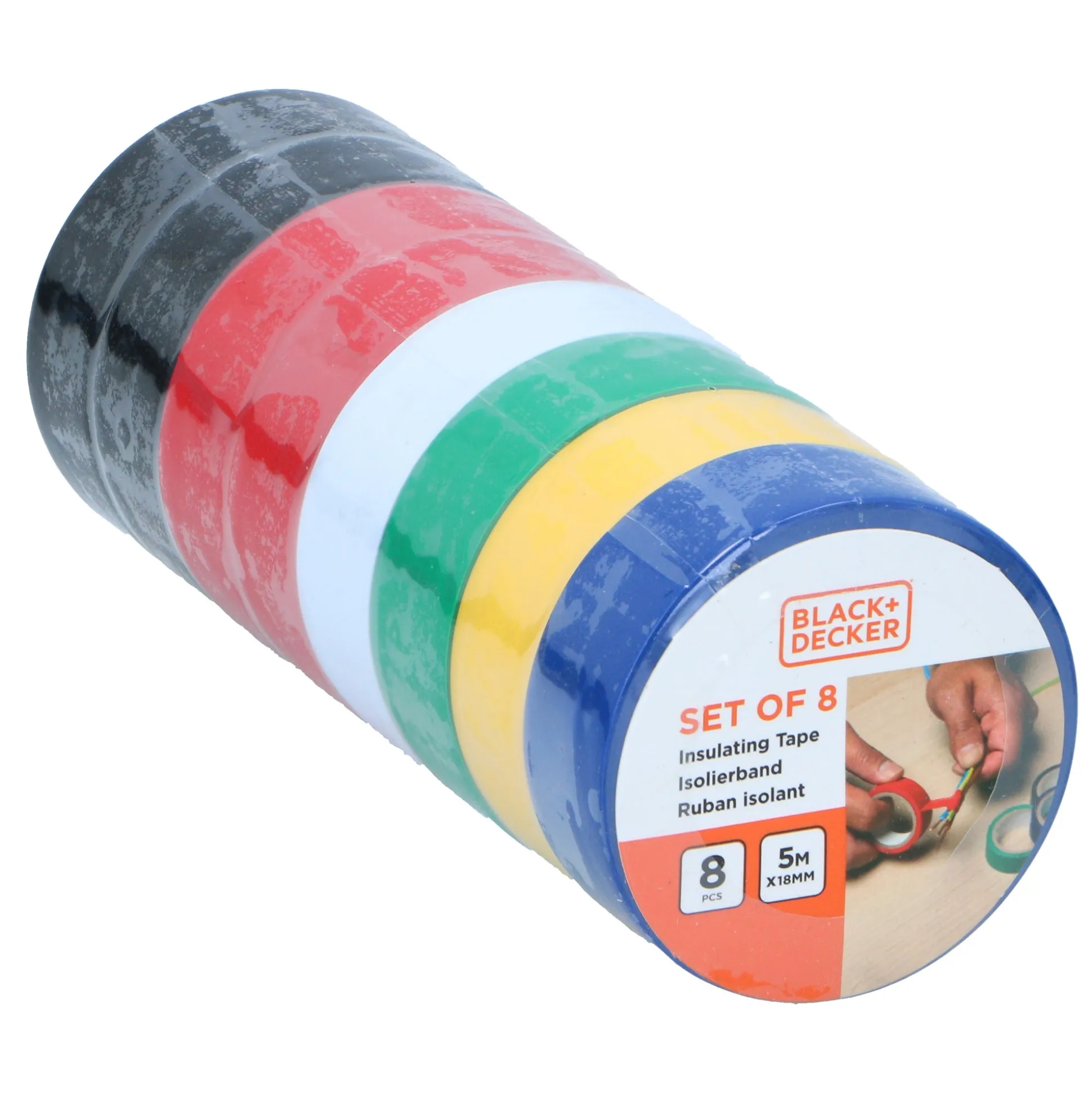 Tape isolatie 18mmx5m 8st assorti Black+Decker