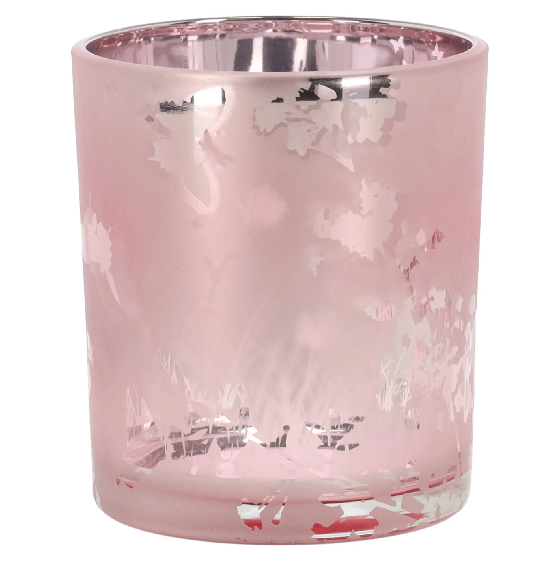 Theelicht glas vlinder roze 10cm