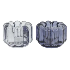 Theelichth glas blauw 8 x 6 cm 2 assorti