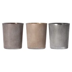 Theelichthouder glas rustiek 6 cm 4 assorti