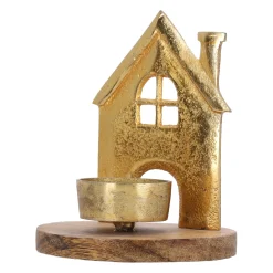 Theelichthouder huis mango 13 x 10 cm