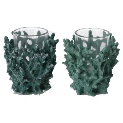 Theelichthouder koraal 8 cm blauw