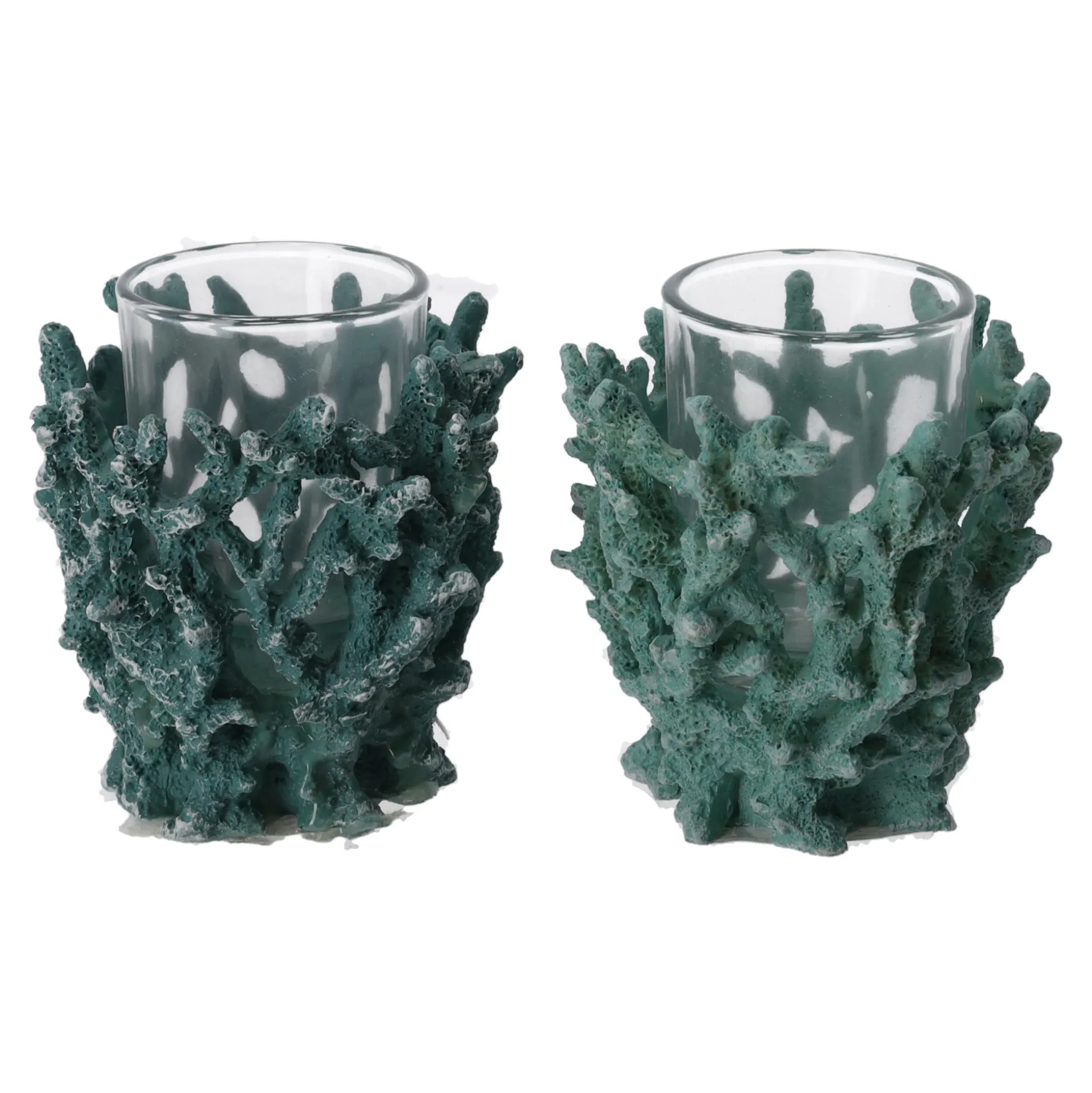 Theelichthouder koraal 8 cm blauw