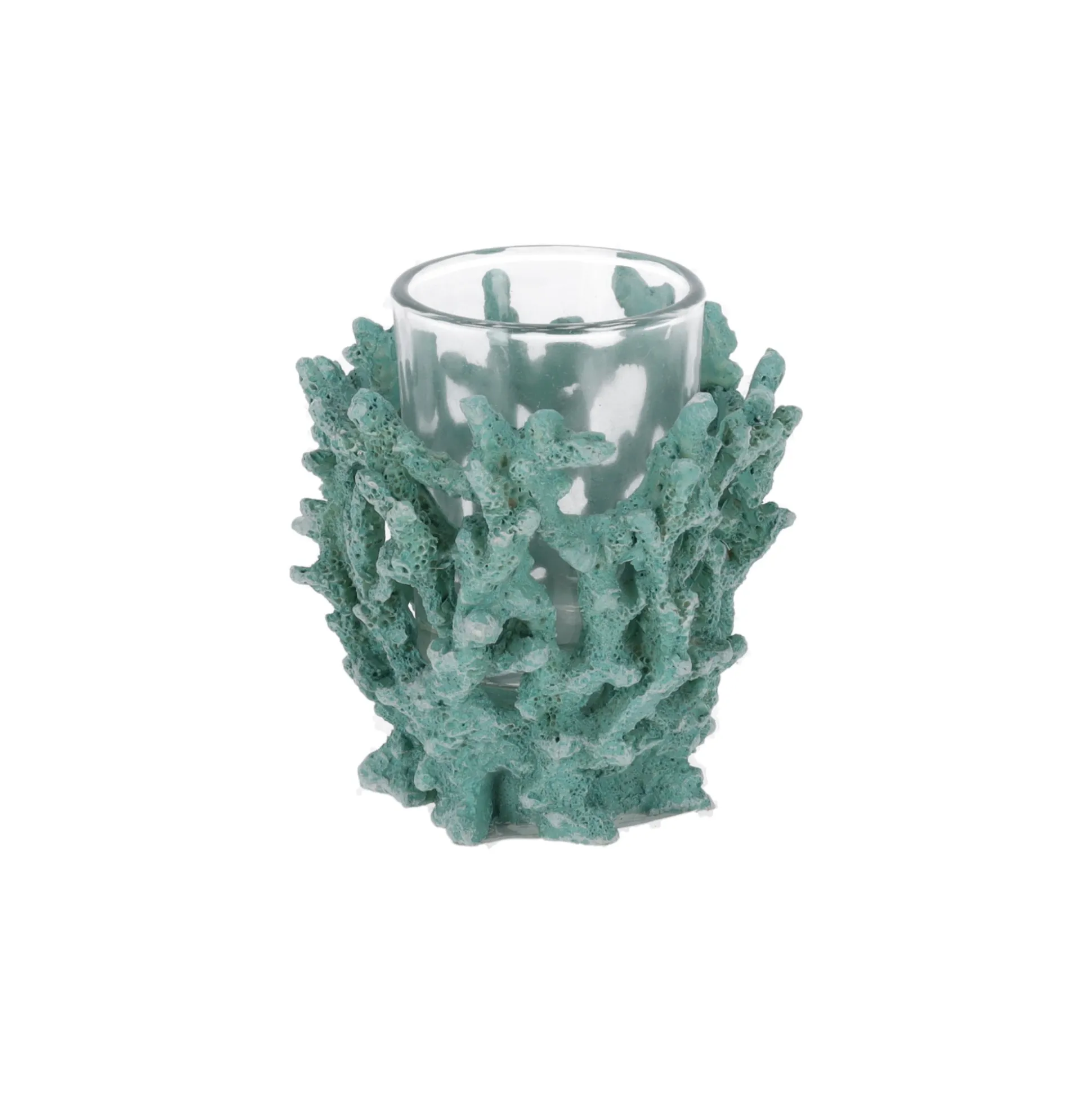 Theelichthouder koraal 8 cm blauw