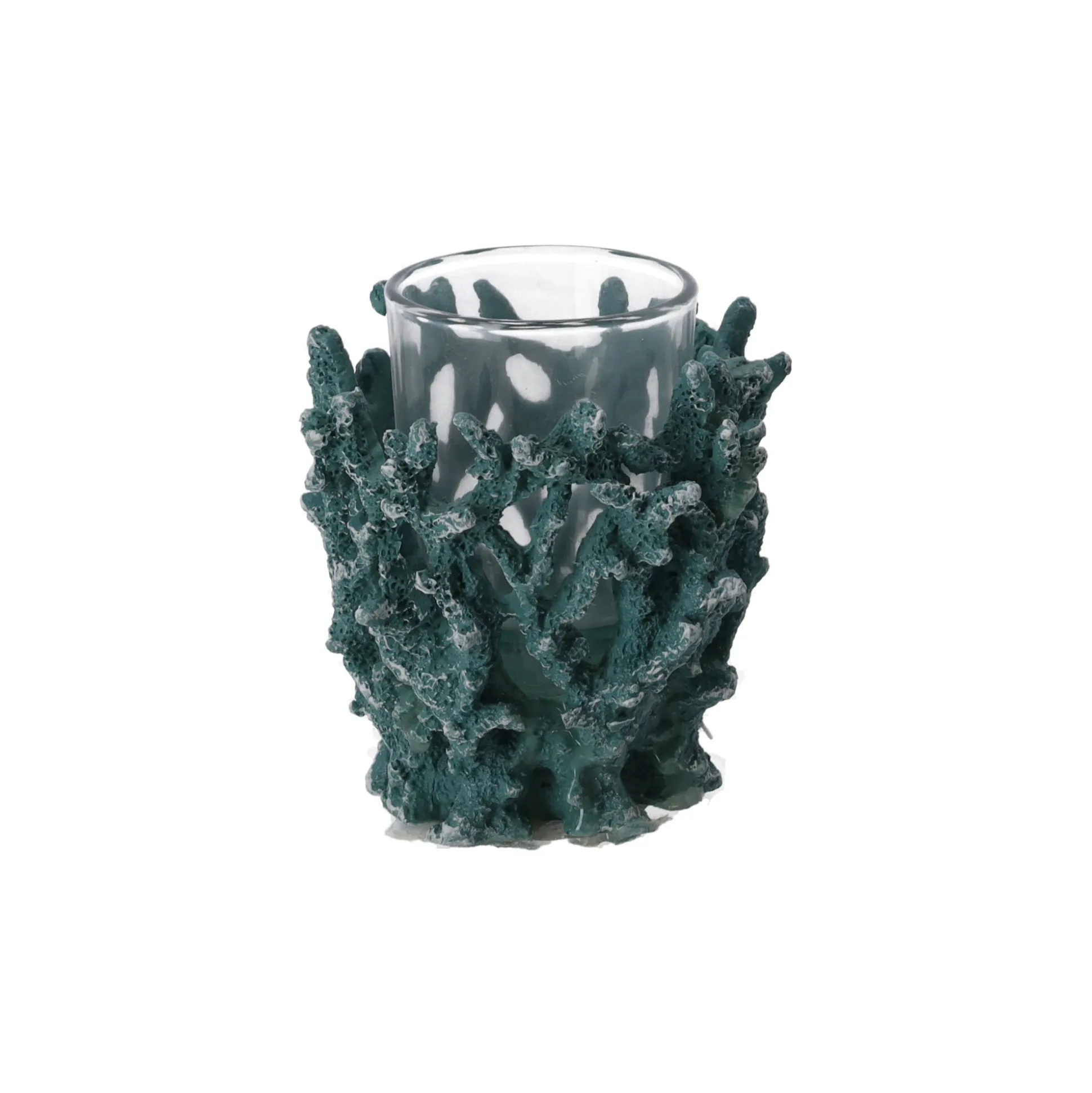 Theelichthouder koraal 8 cm blauw