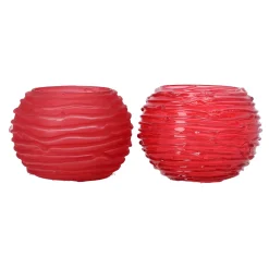 Theelichthouder van glas rood 10 x 10 x 8 cm