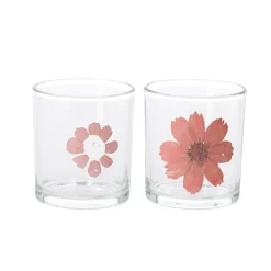 Theelichtouder glas bloem roze 8 cm