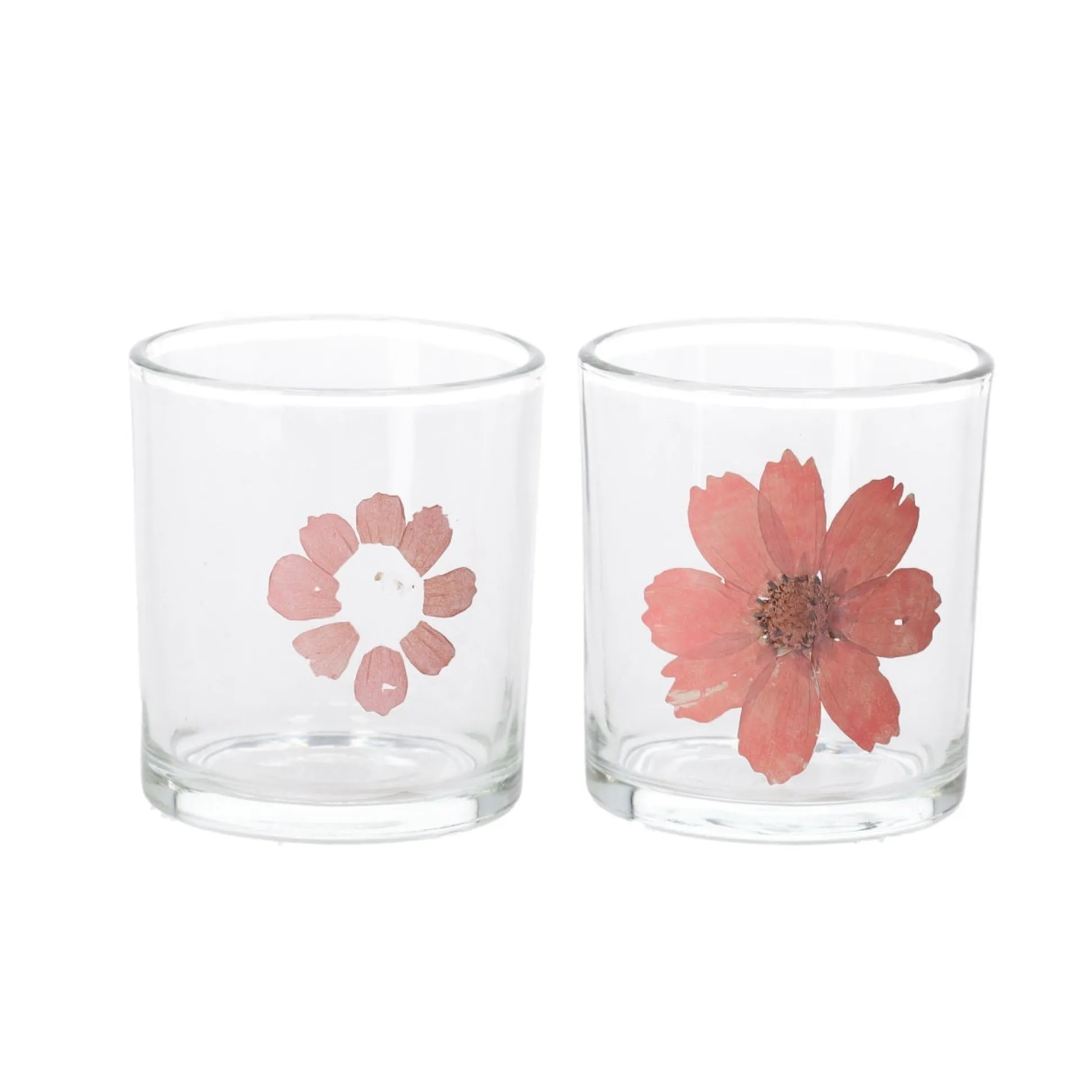 Theelichtouder glas bloem roze 8 cm