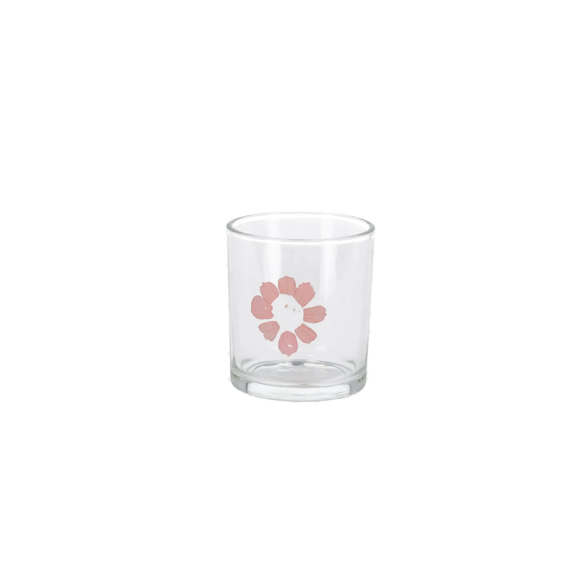 Theelichtouder glas bloem roze 8 cm