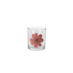 Theelichtouder glas bloem roze 8 cm