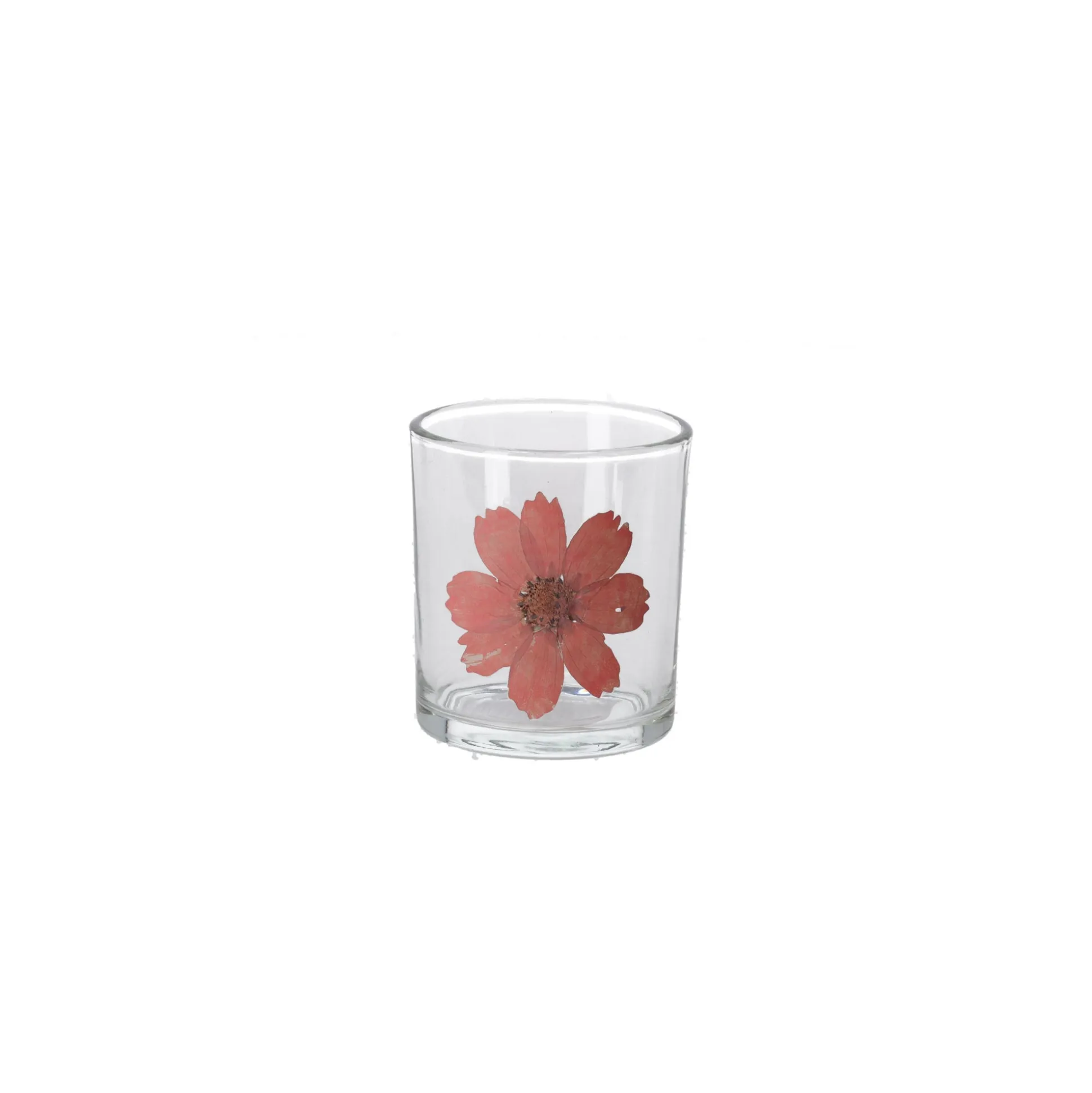 Theelichtouder glas bloem roze 8 cm