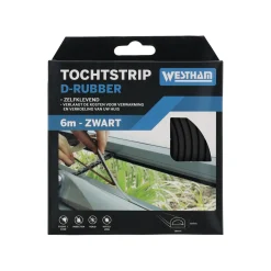 Tochtstrip D rubber 6 m zwart