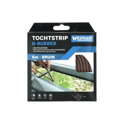 Tochtstrip D rubber 6 meter bruin
