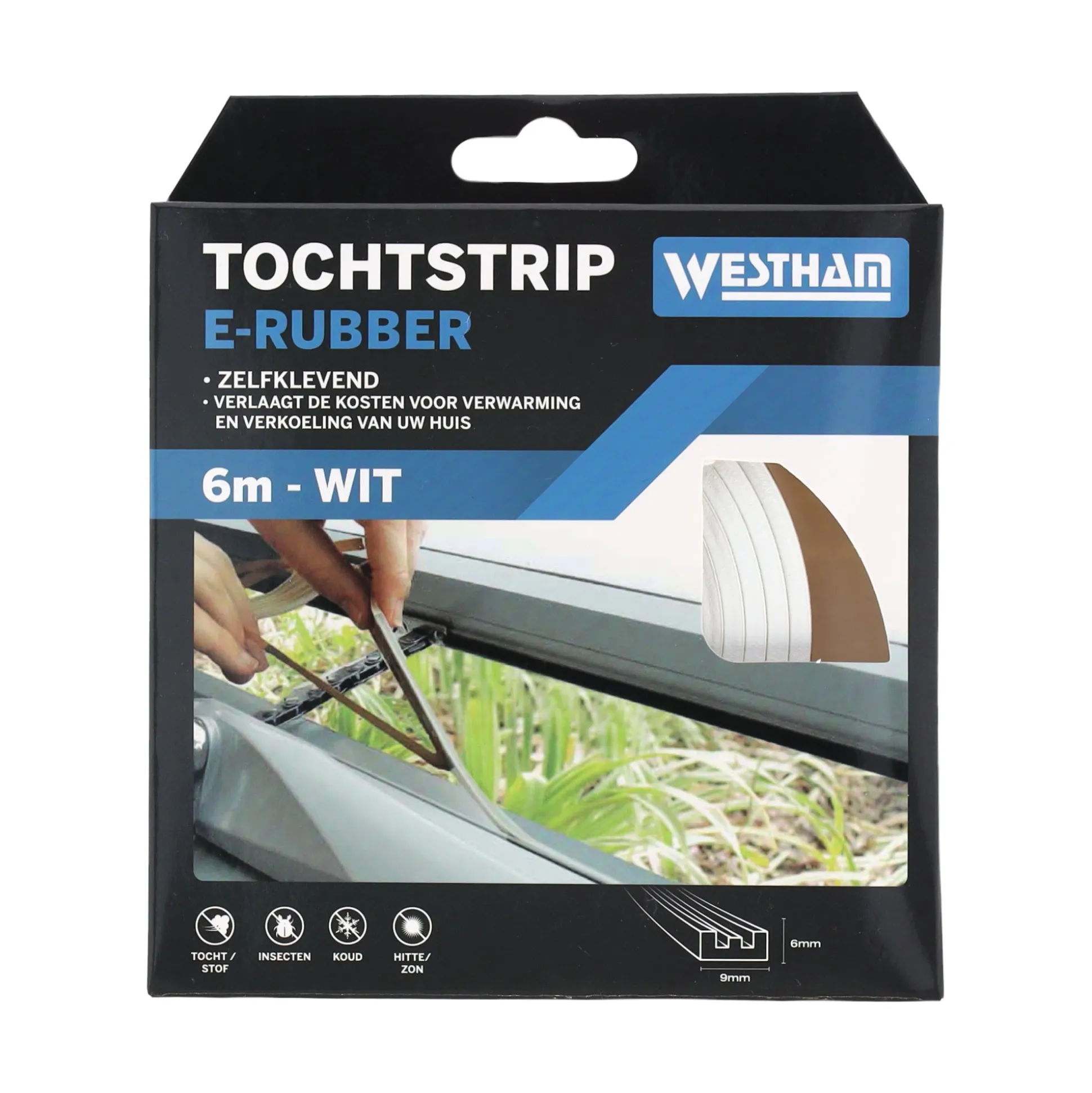 Tochtstrip E-rubber 6 meter wit
