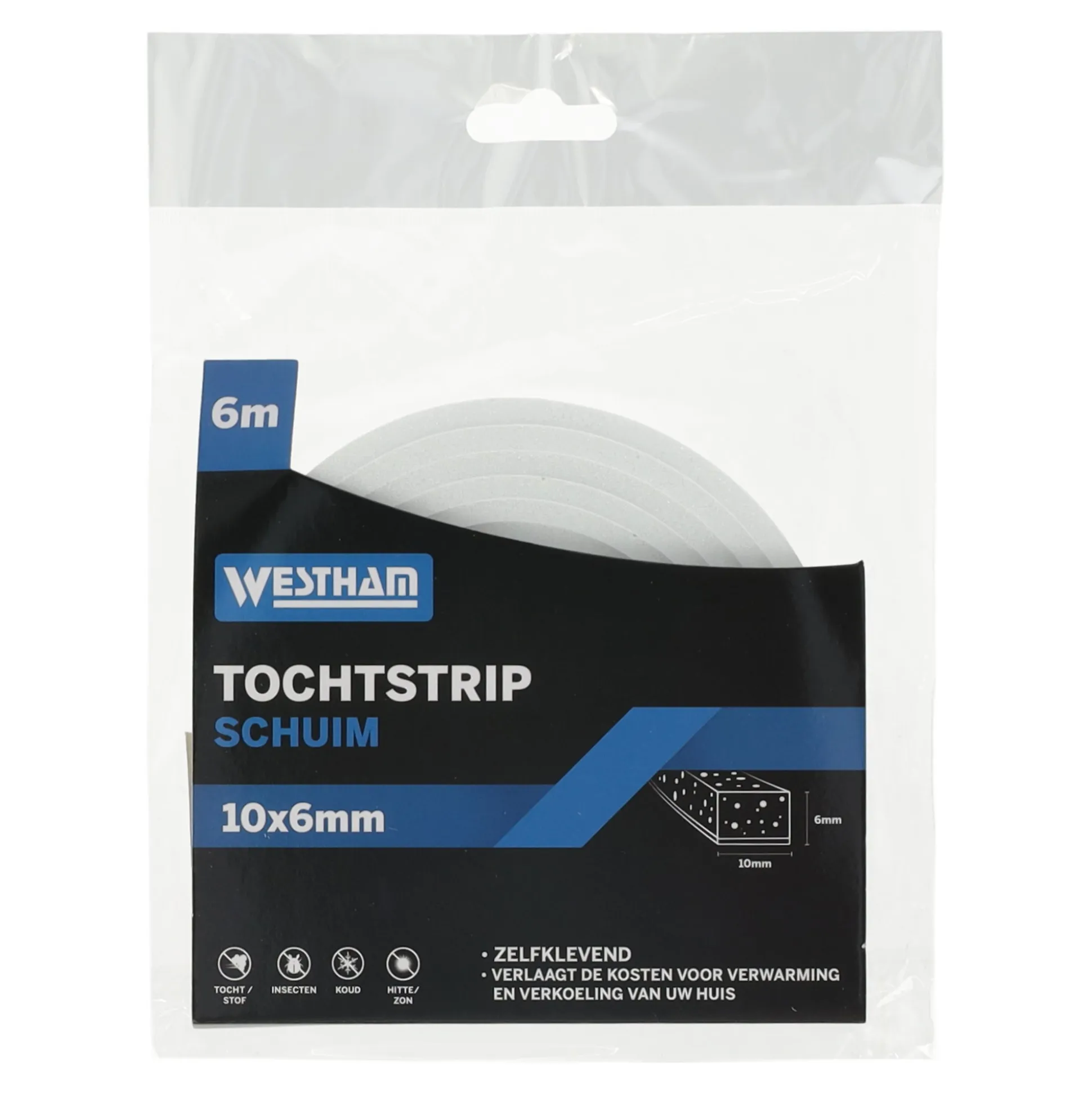 Tochtstrip zelfkleef schuim 10 x 6 mm