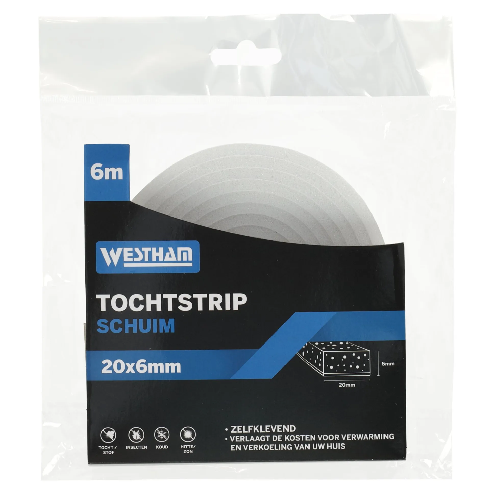 Tochtstrip zelfklevend schuim 20 x 6 mm