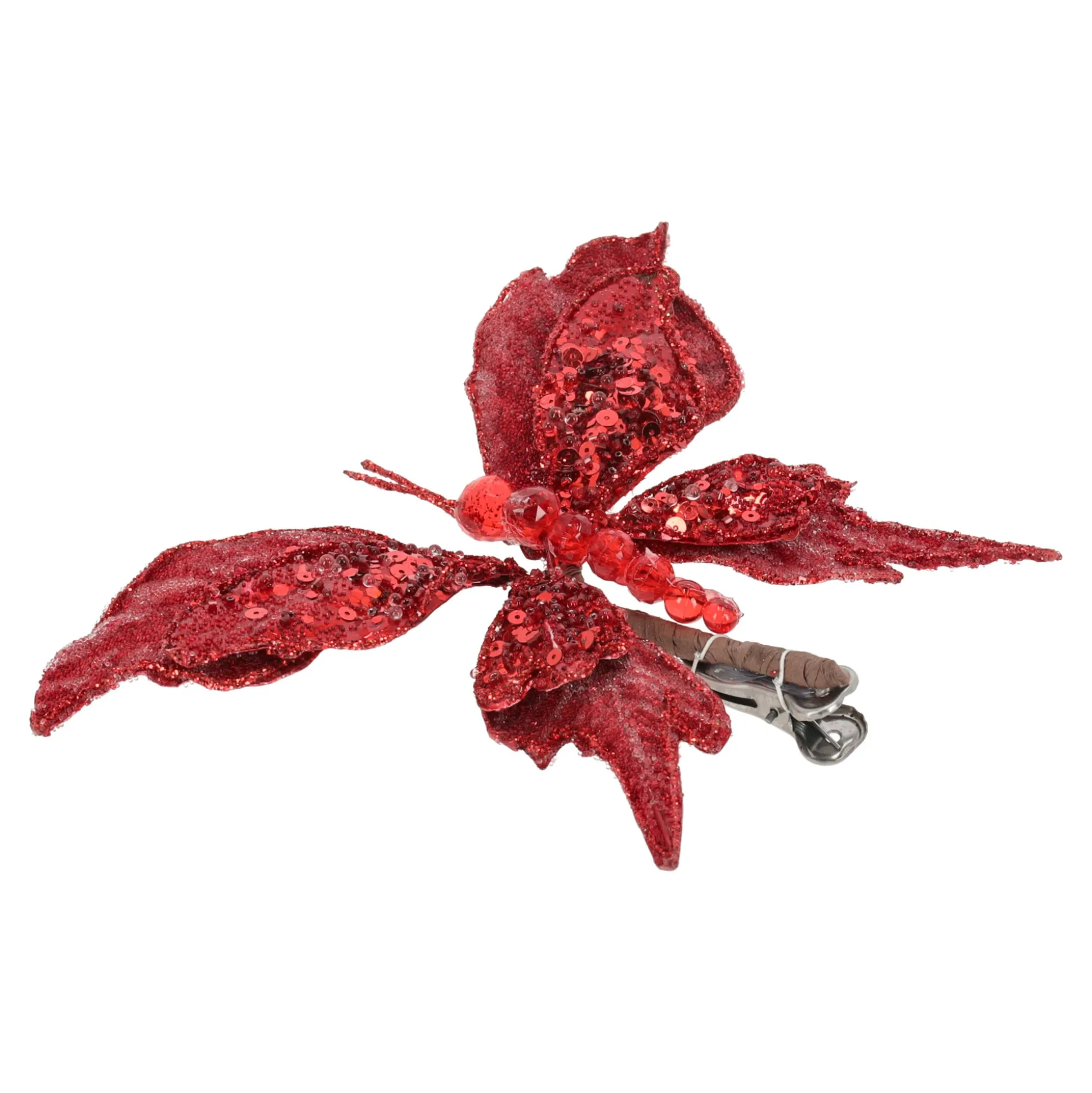Vlinder 17cm winter lux rood
