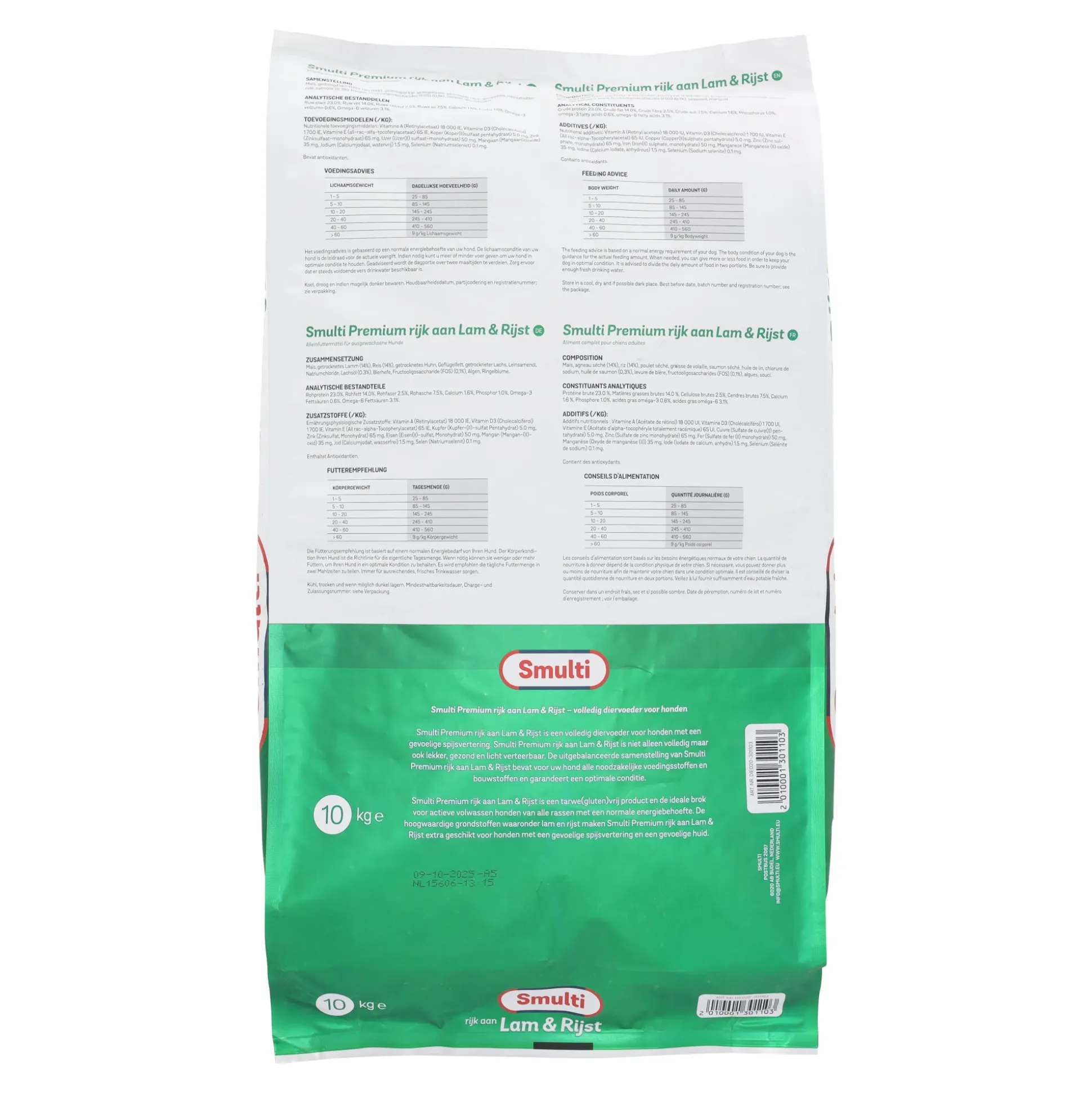 Voer hond Premium lam+rijst 10kg Smulti