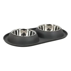 Voerbak duo rond Grafa 2x500ml d.grijs FP