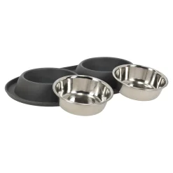 Voerbak duo rond Grafa 2x500ml d.grijs FP