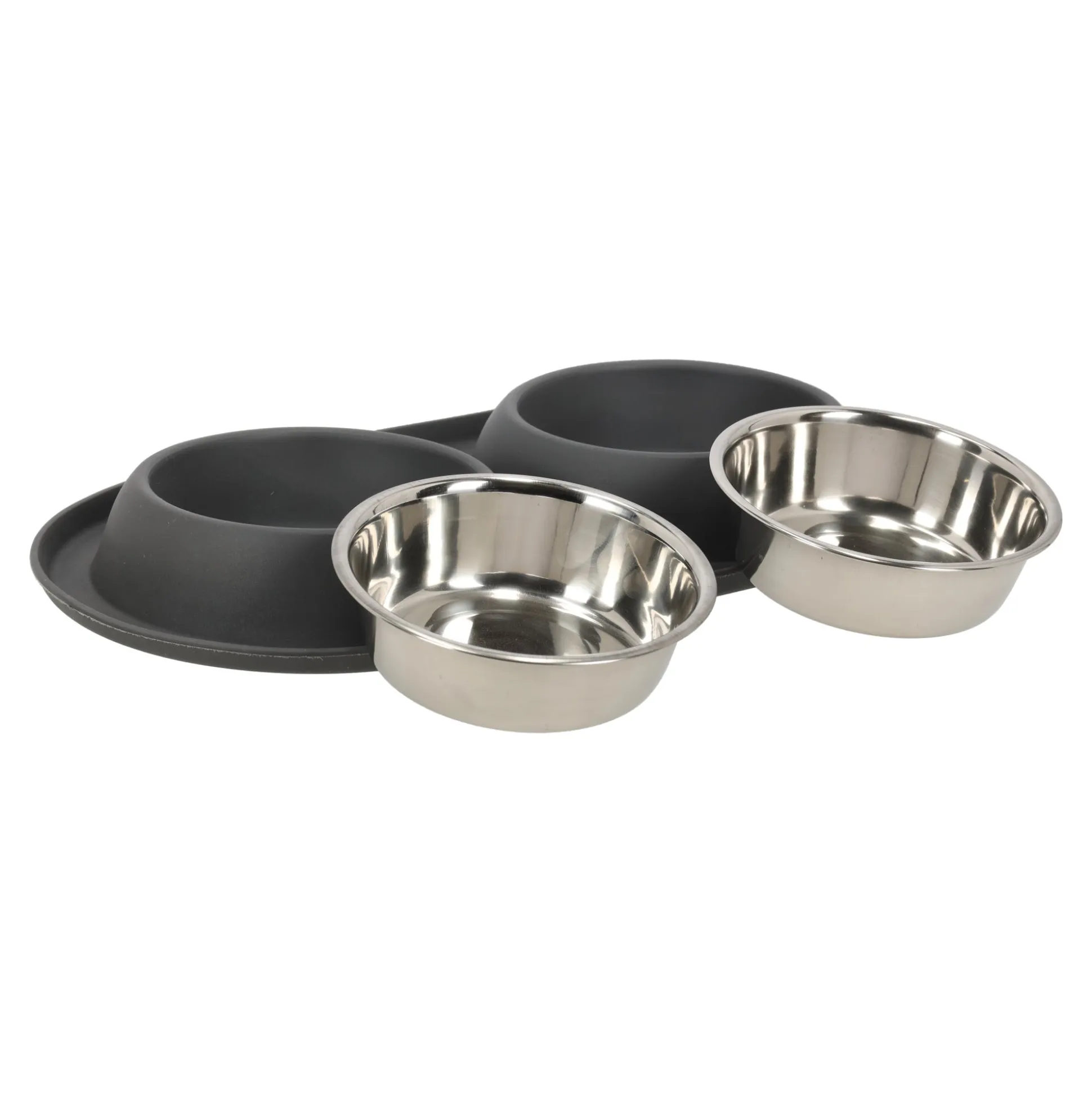 Voerbak duo rond Grafa 2x500ml d.grijs FP