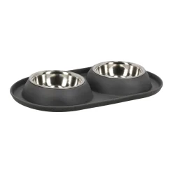 Voerbak duo rond Grafa 2x220ml d.grijs FP