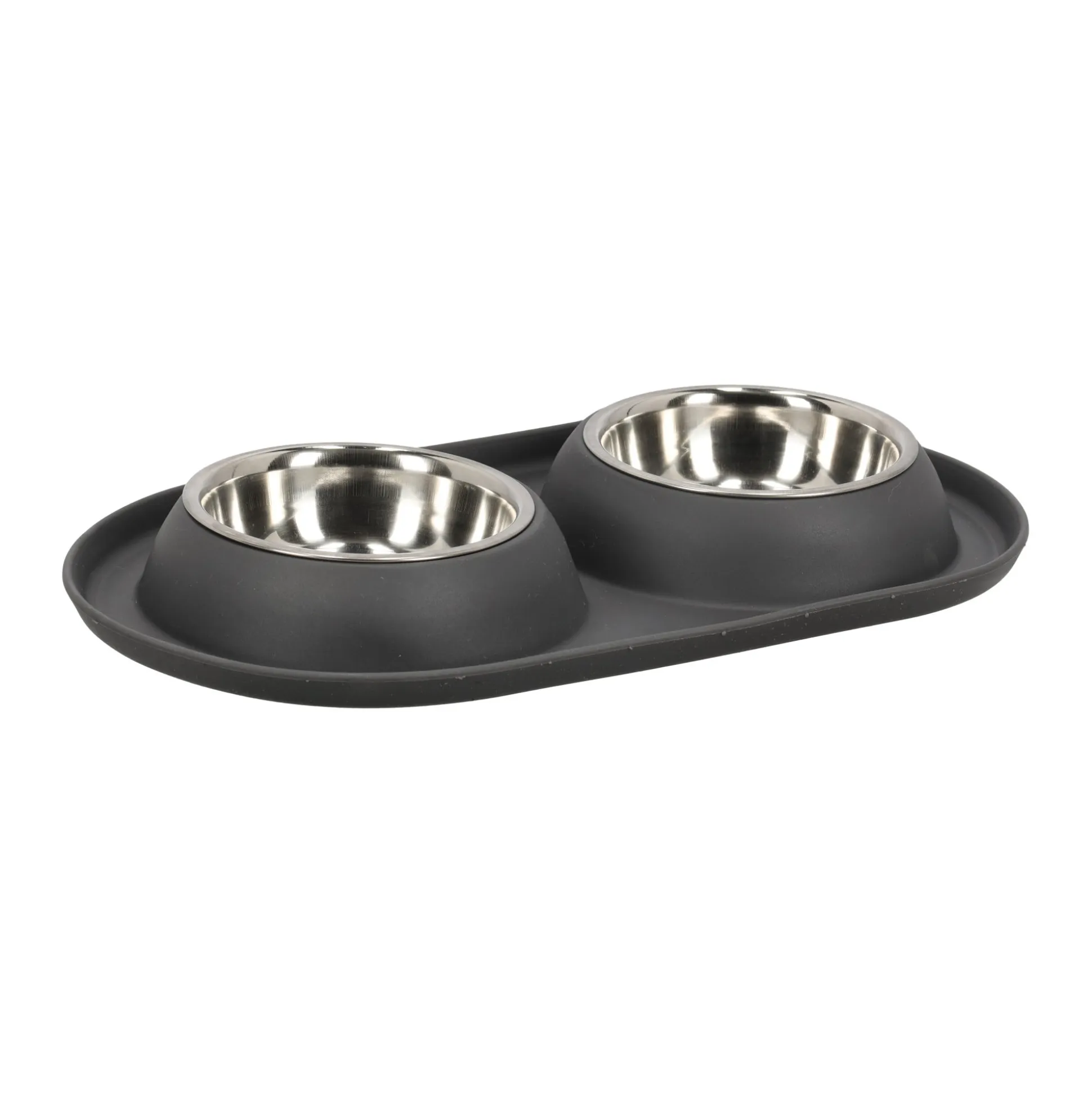 Voerbak duo rond Grafa 2x220ml d.grijs FP