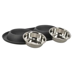 Voerbak duo rond Grafa 2x220ml d.grijs FP