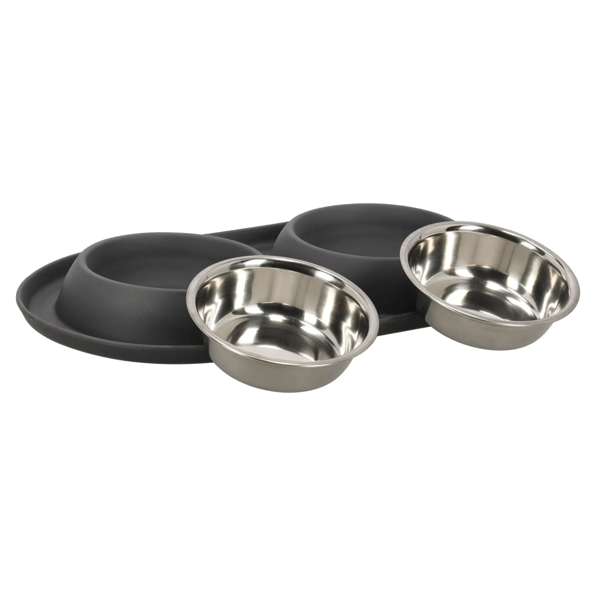 Voerbak duo rond Grafa 2x220ml d.grijs FP