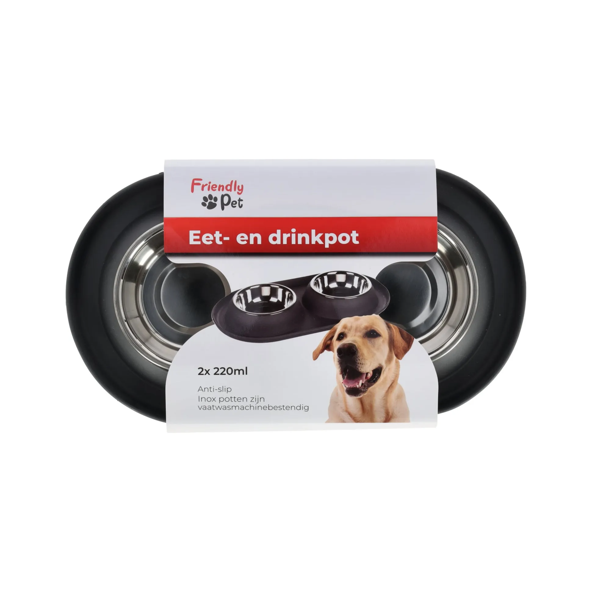 Voerbak duo rond Grafa 2x220ml d.grijs FP