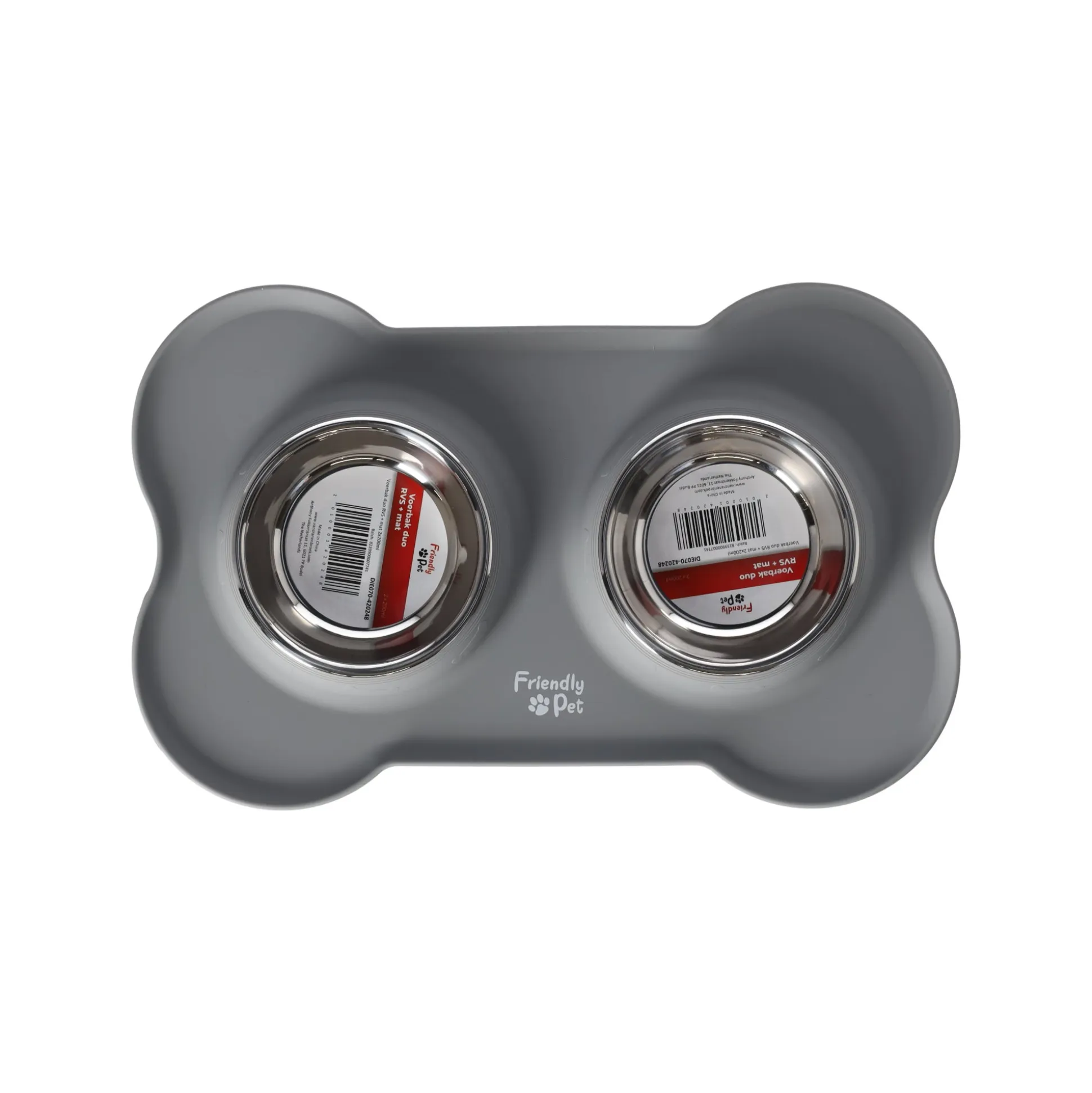 Voerbak duo RVS + mat 2x200ml