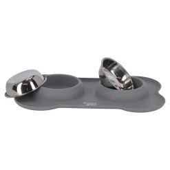 Voerbak duo RVS + mat 2x200ml