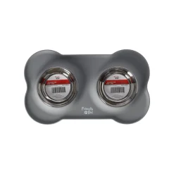 Voerbak duo RVS + mat 2x400ml