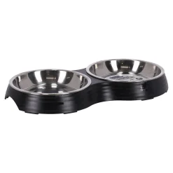 Voerbak kat duo ribbel zwart 2x160