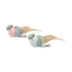 Vogel op clip groen blauw 6st