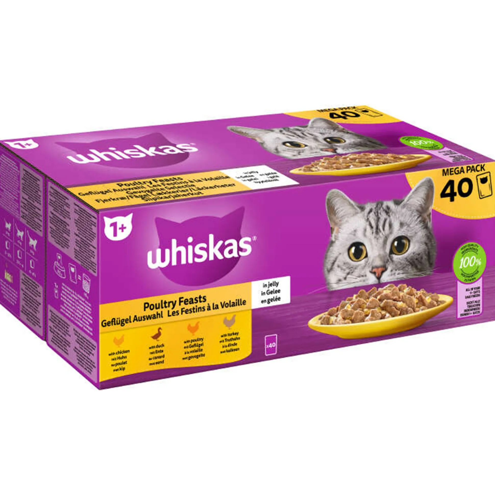 Whiskas 1+ natvoer gevogelte 40 stuks