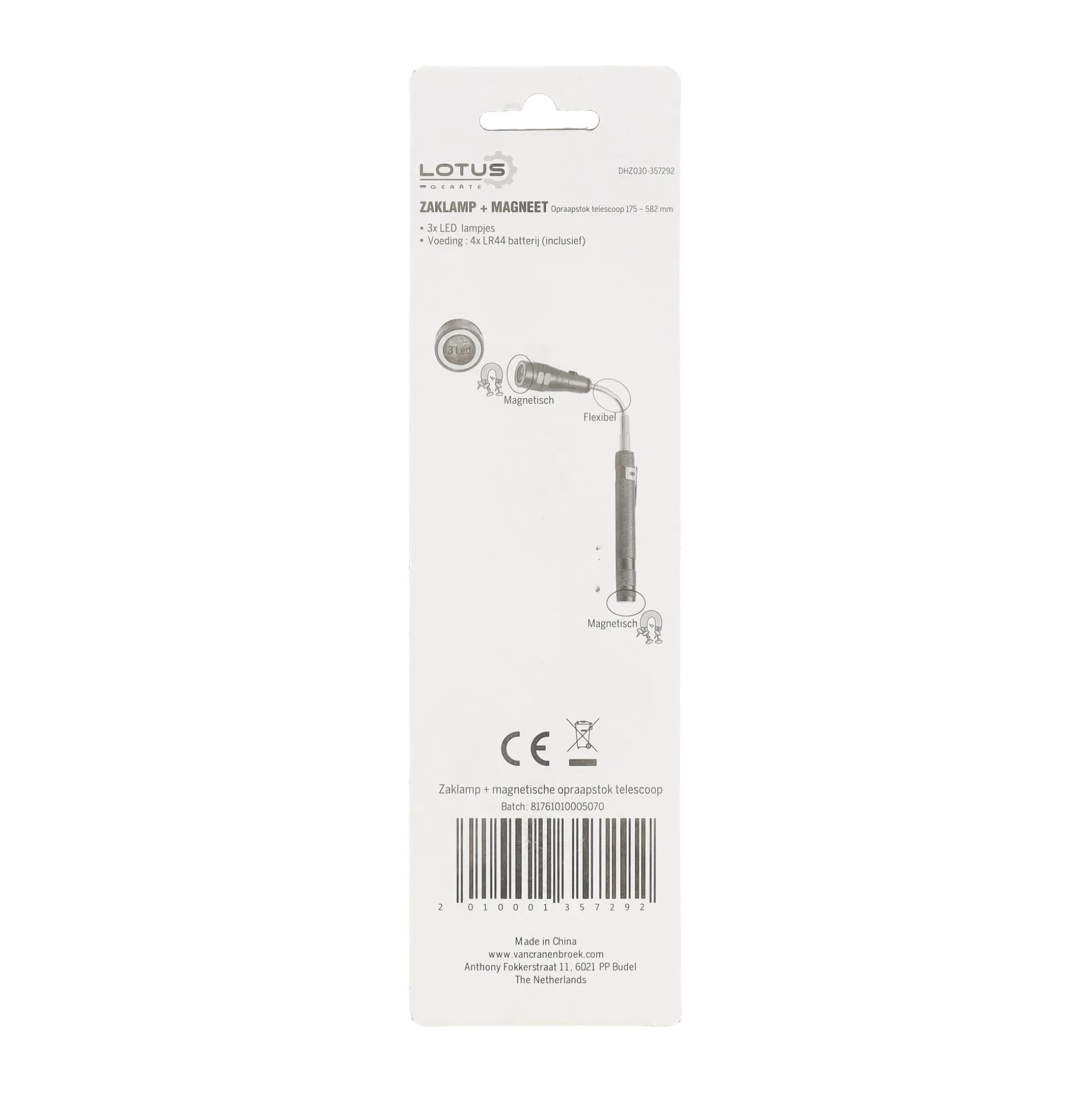 Zaklamp met magnetische opraapstok telescoop
